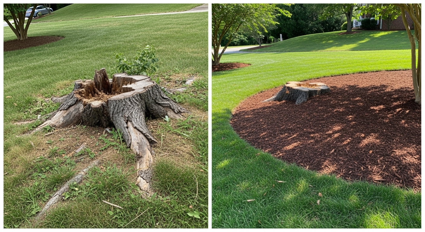 Tree stump before grinding - safety hazard in Nashville yard